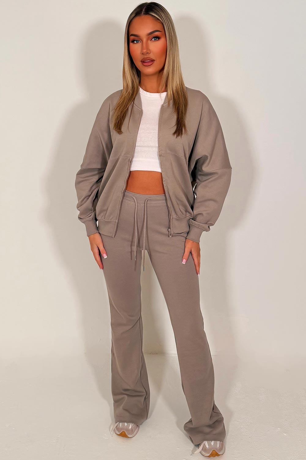 bell bottom flared tracksuit dove grey styledup fashion