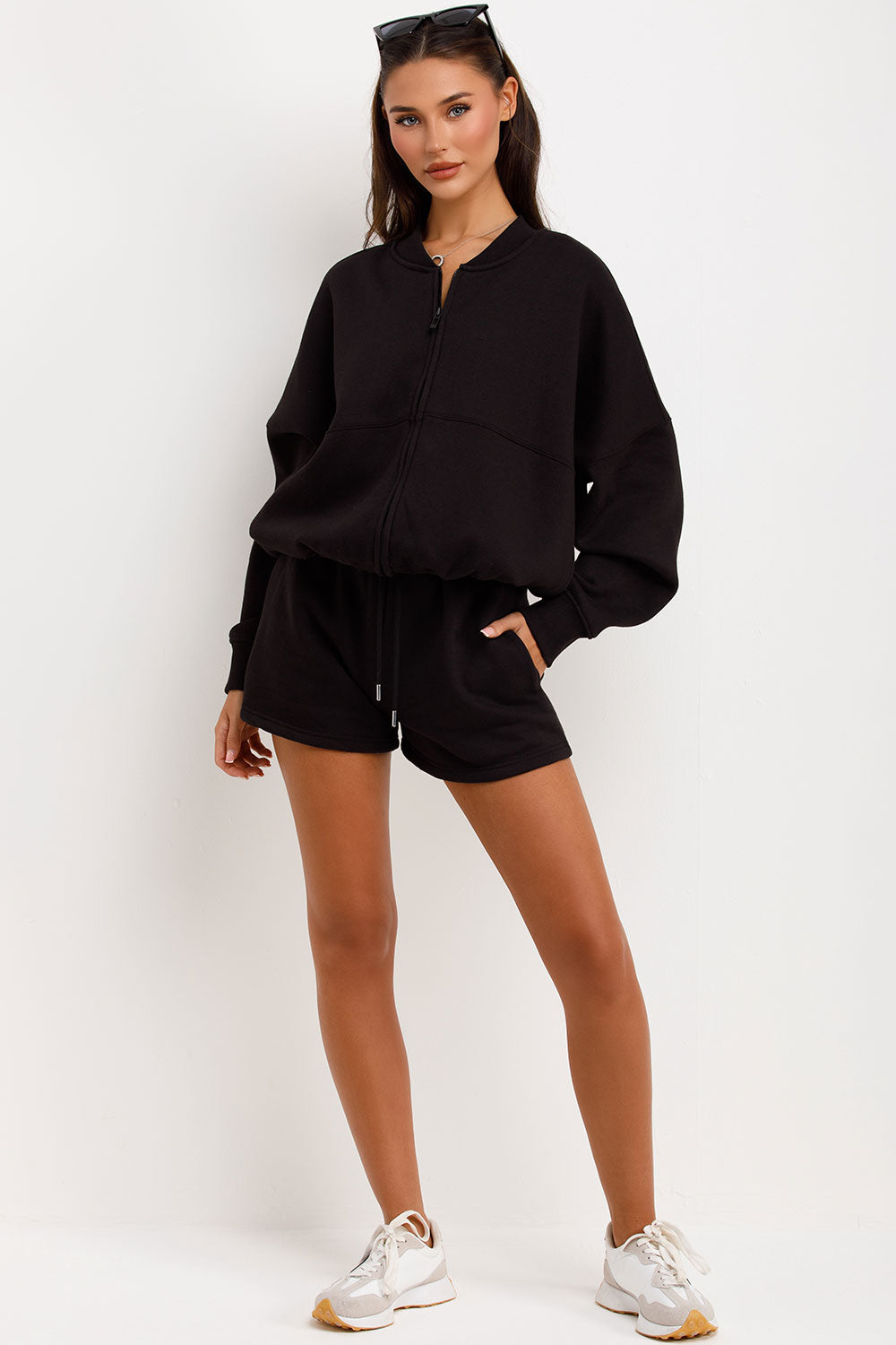 womens short tracksuit bomber jacket airport outfit uk