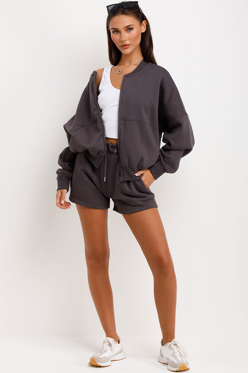 zara womens short tracksuit bomber jacket and short set