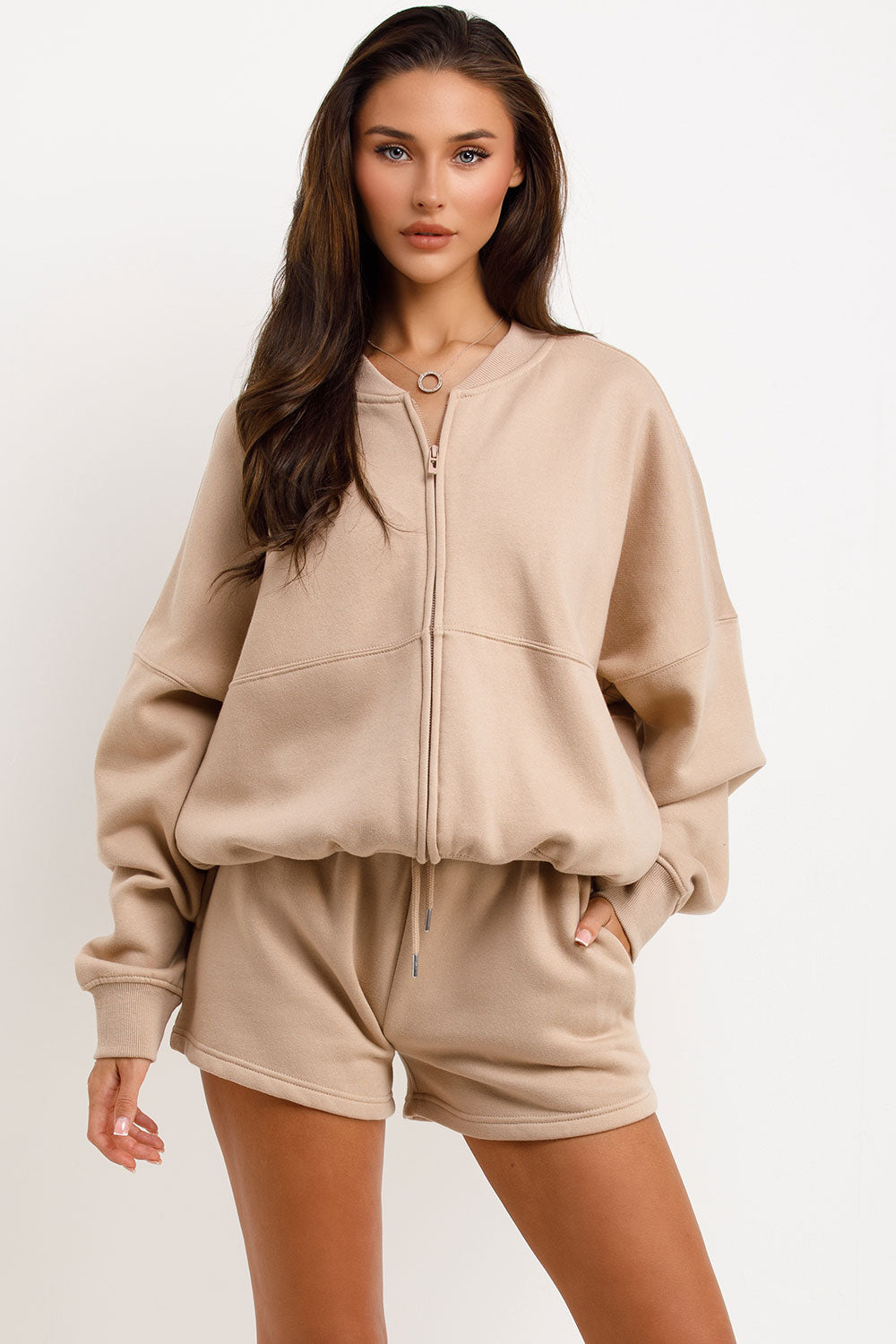 short tracksuit womens zara bomber jacket and shorts set airport outfit