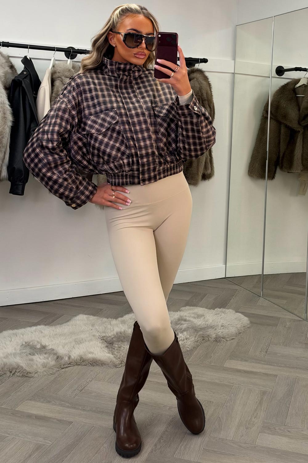 brown bomber jacket checked uk stradivarius