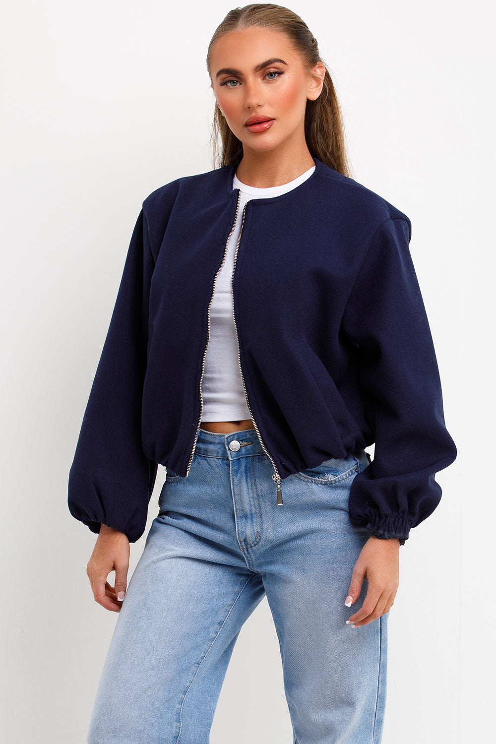 zara womens soft bomber jacket navy