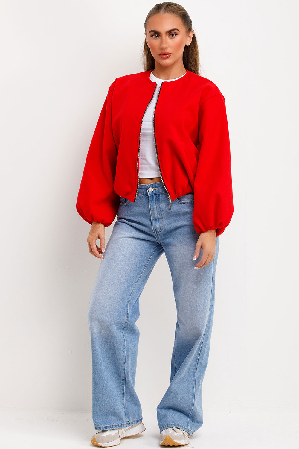zara womens soft bomber jacket red