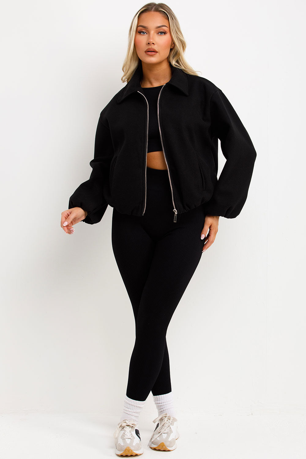puffed bomber jacket with front pockets womens uk