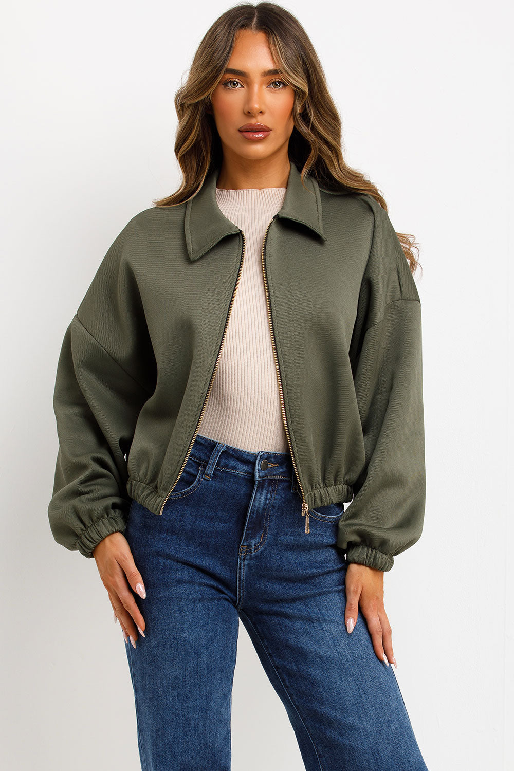 puffed bomber jacket with front pockets womens uk
