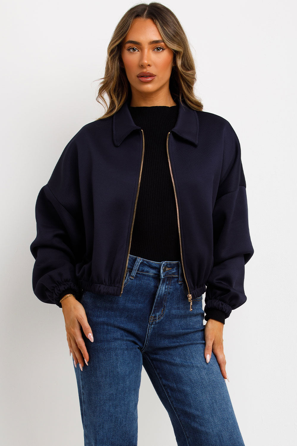 puffed bomber jacket with front pockets womens uk