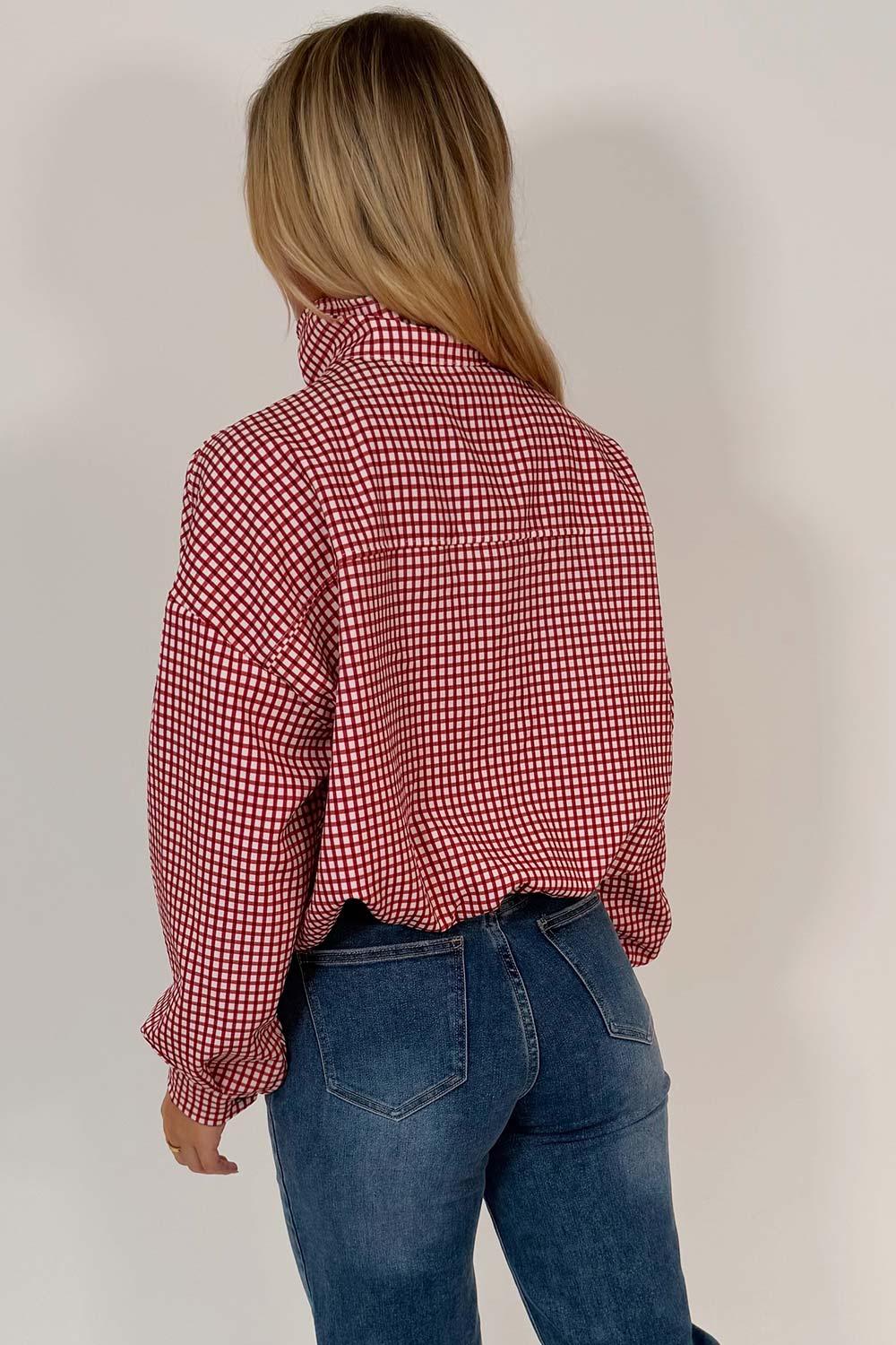 womens red checked jacket festival windbreaker styledup uk