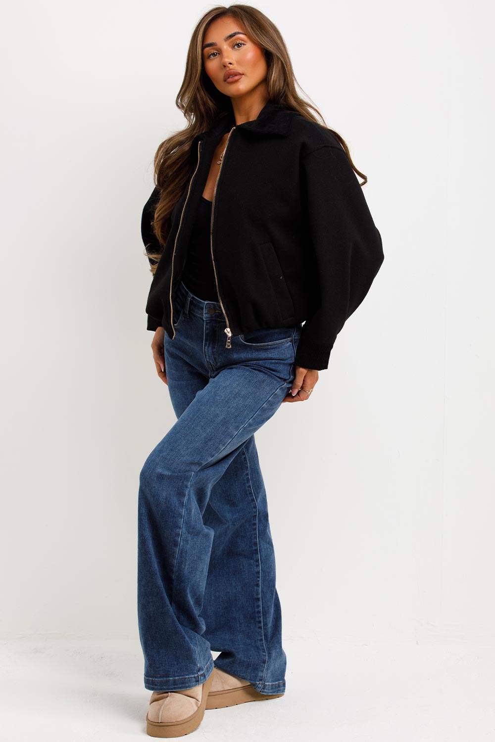 zara womens short bomber jacket with collar styledup