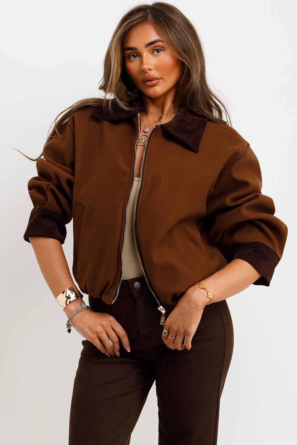 corduroy collar and cuff short bomber jacket for womens uk zara