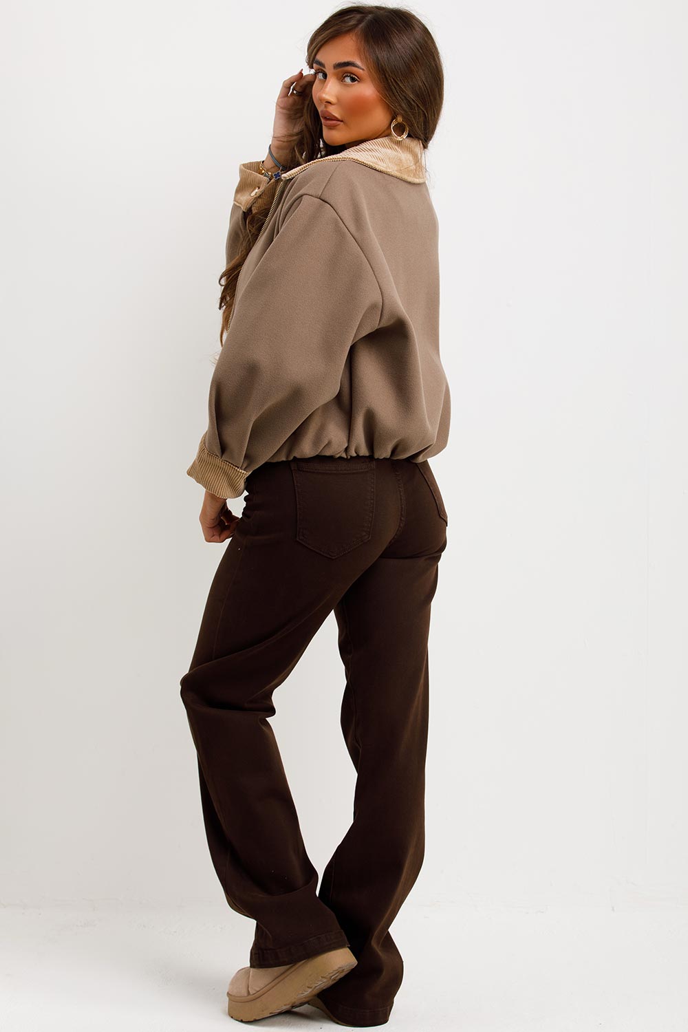 corduroy collar and cuff short bomber jacket for womens uk zara