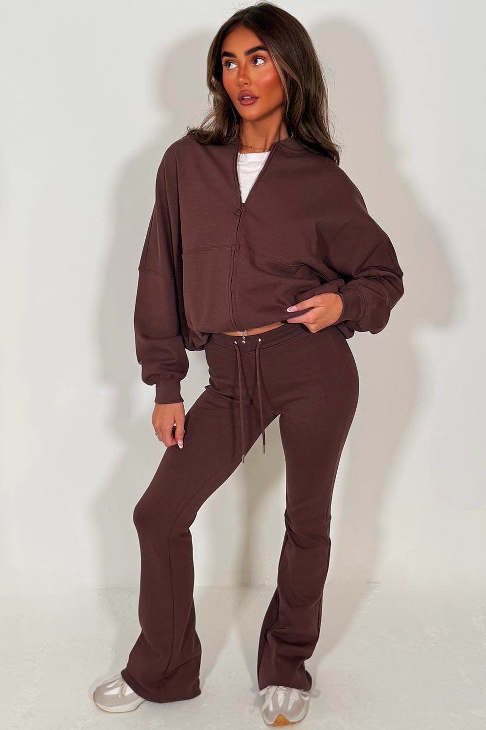 interlock bomber sweatshirt and bell bottom trousers two piece loungewear set zara womens uk