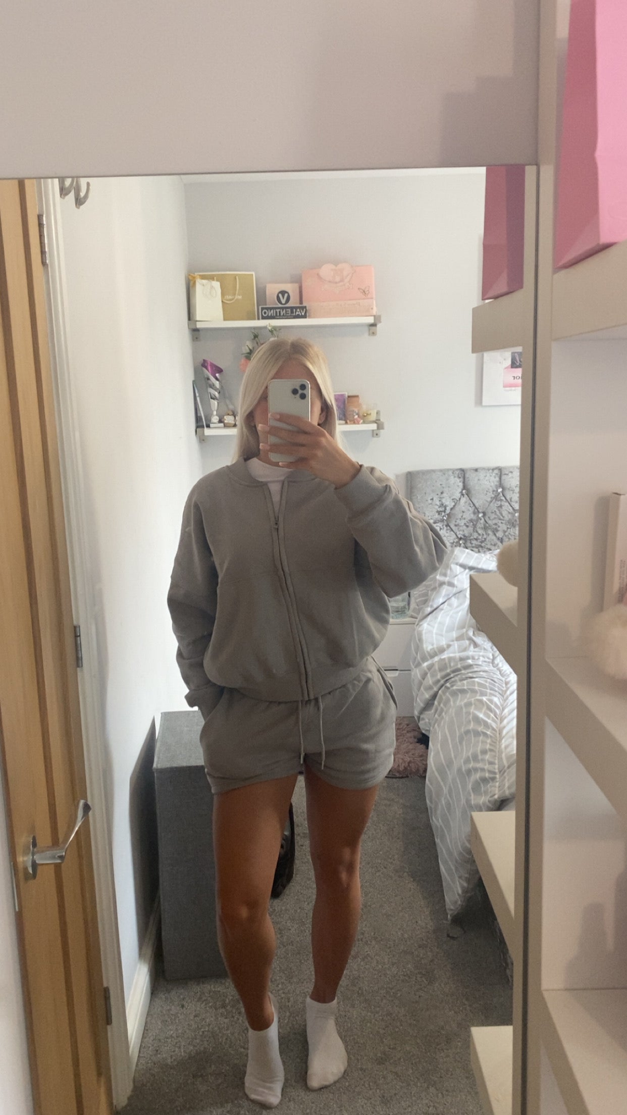 short bomber tracksuit dove grey styledup fashion