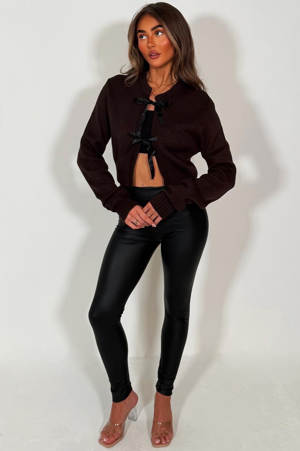 knitted cardigan with satin bow tie front christmas party outfit styledup