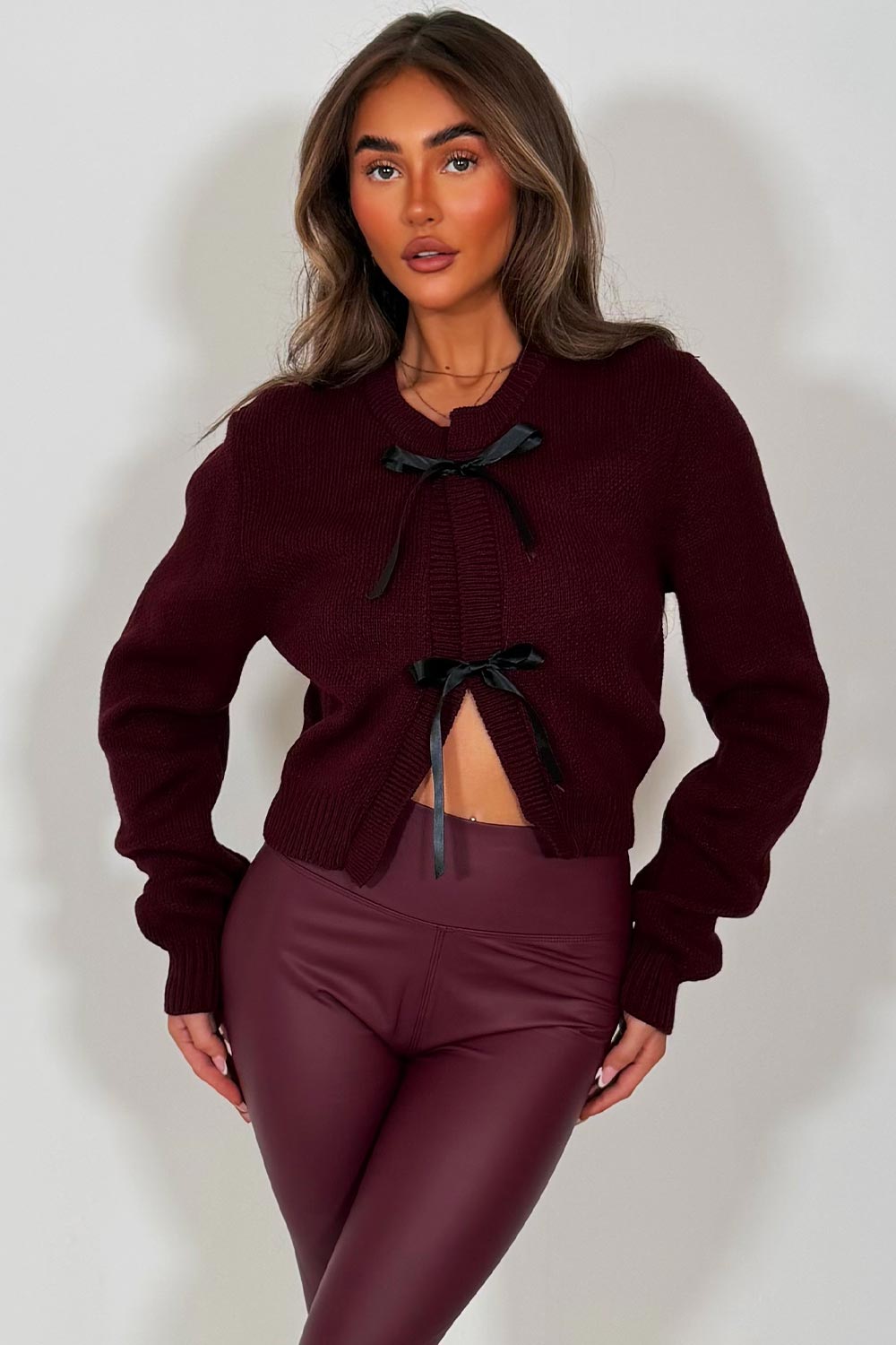 knitted cardigan with bow tie front christmas party outfit styledup