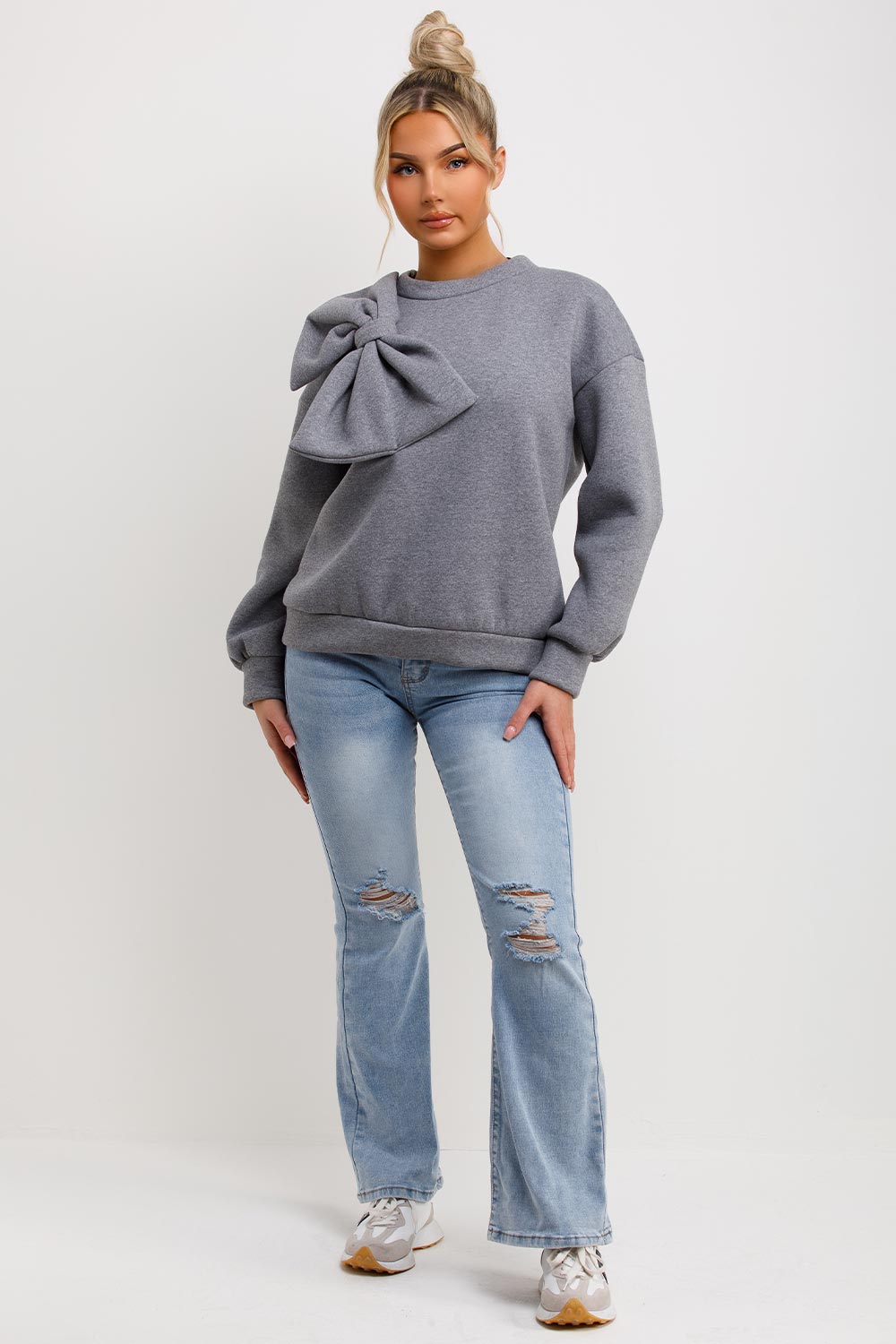 womens bow sweatshirt grey