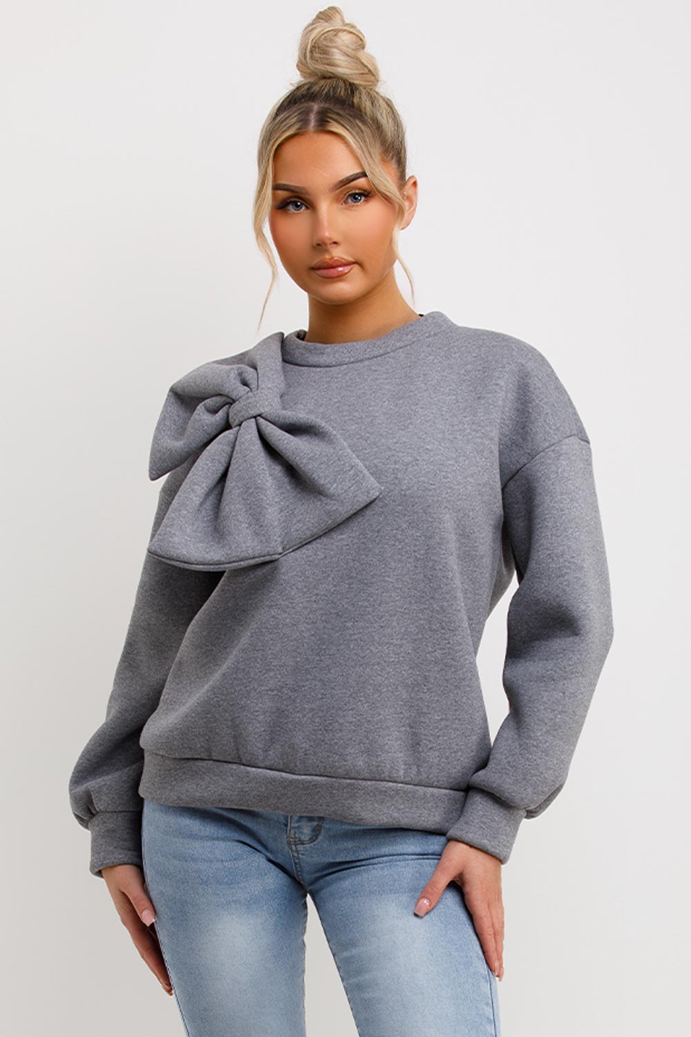 womens bow sweatshirt grey