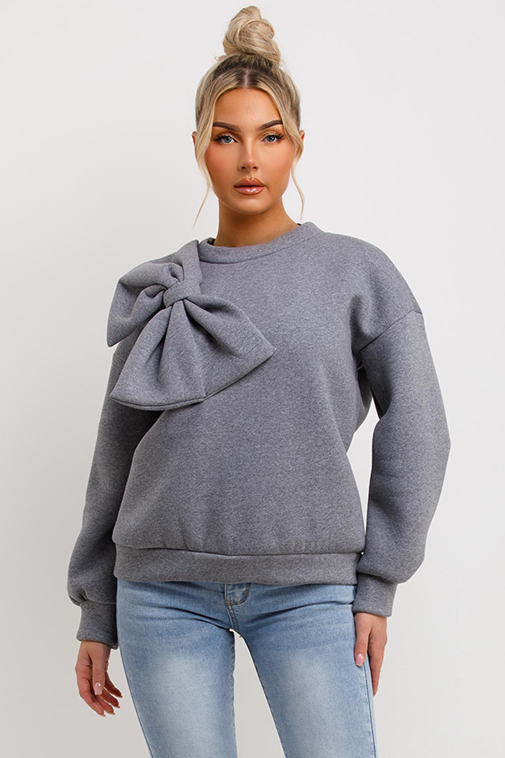 womens grey sweatshirt with bow