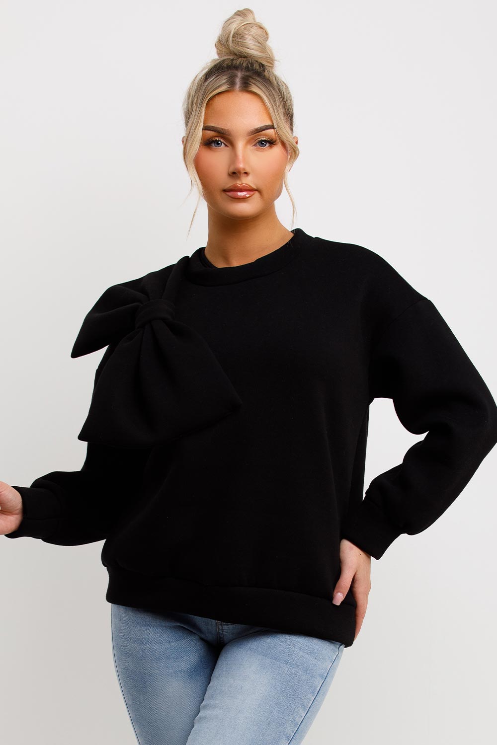 womens bow sweatshirt black