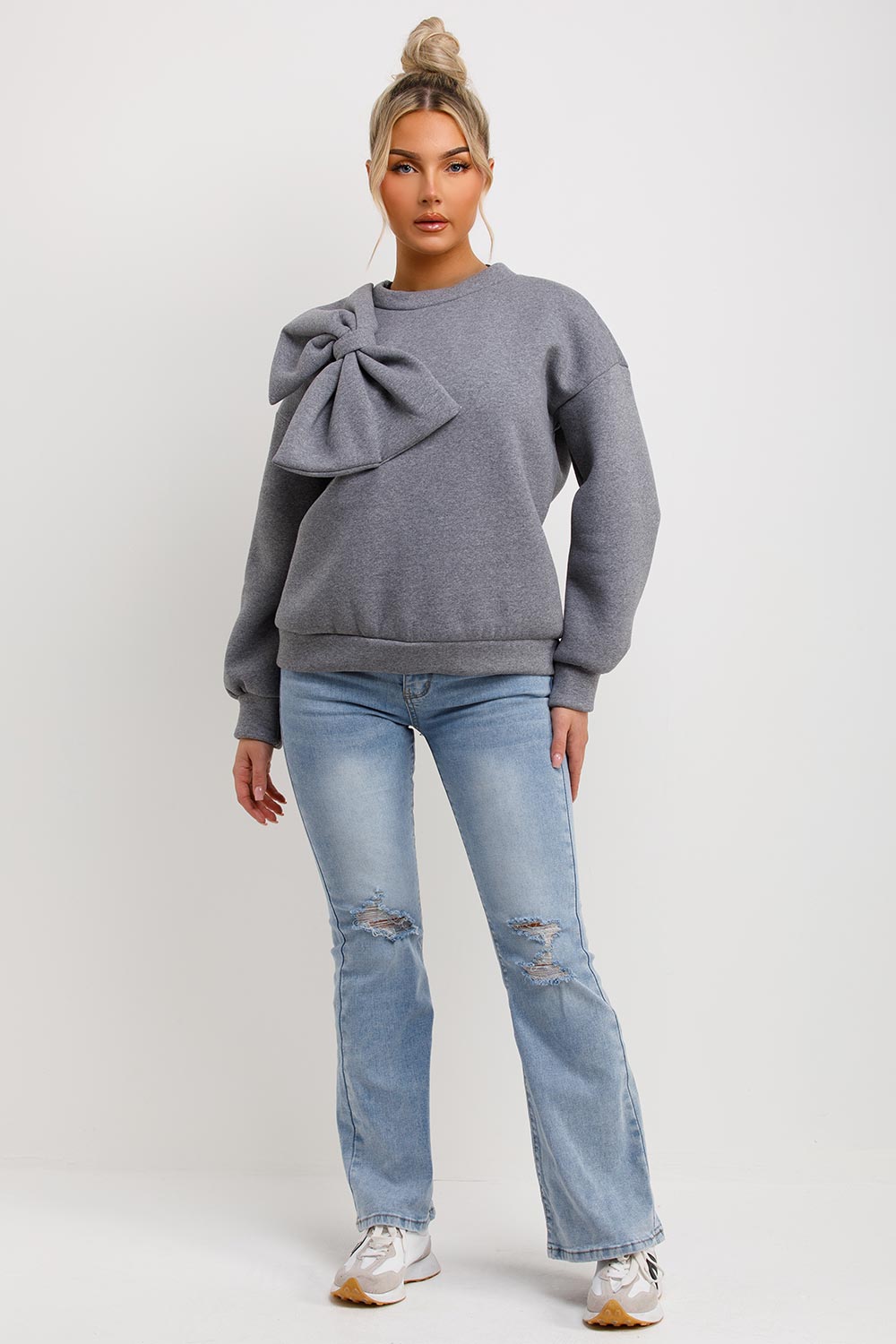 womens grey sweatshirt with bow
