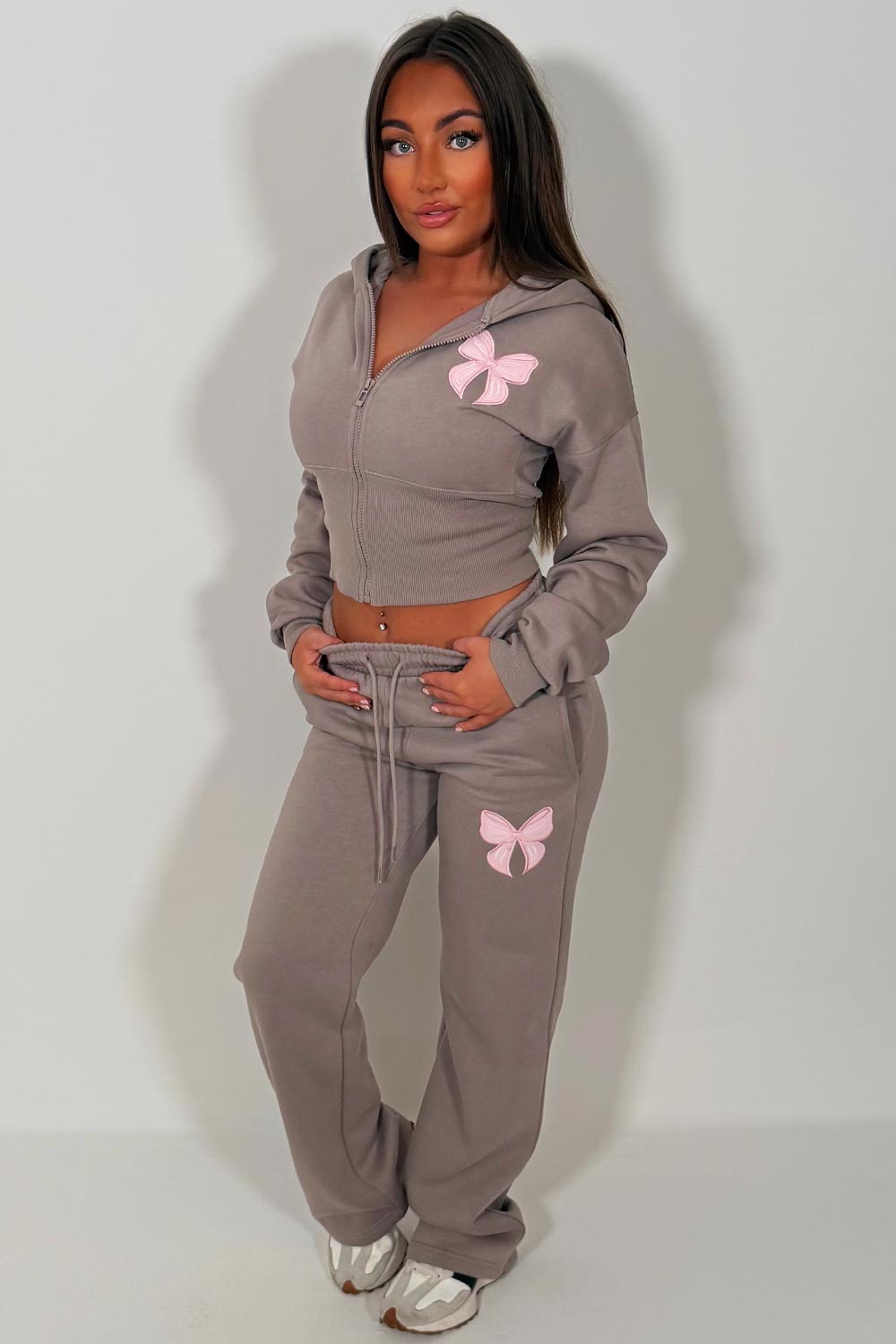 womens zara tracksuit set with bow embroidery styledup uk