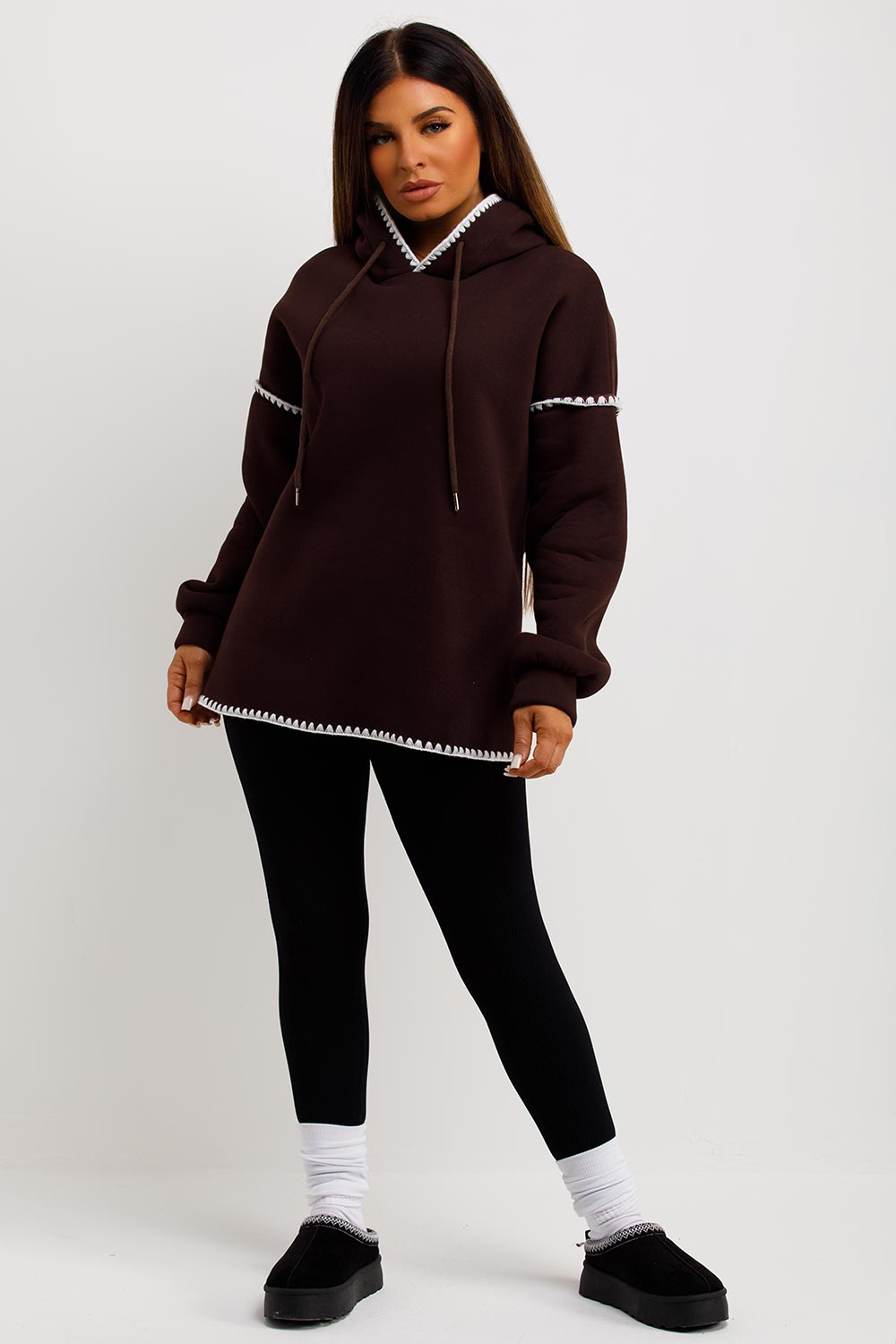 womens oversized hoodie with contrast stitches