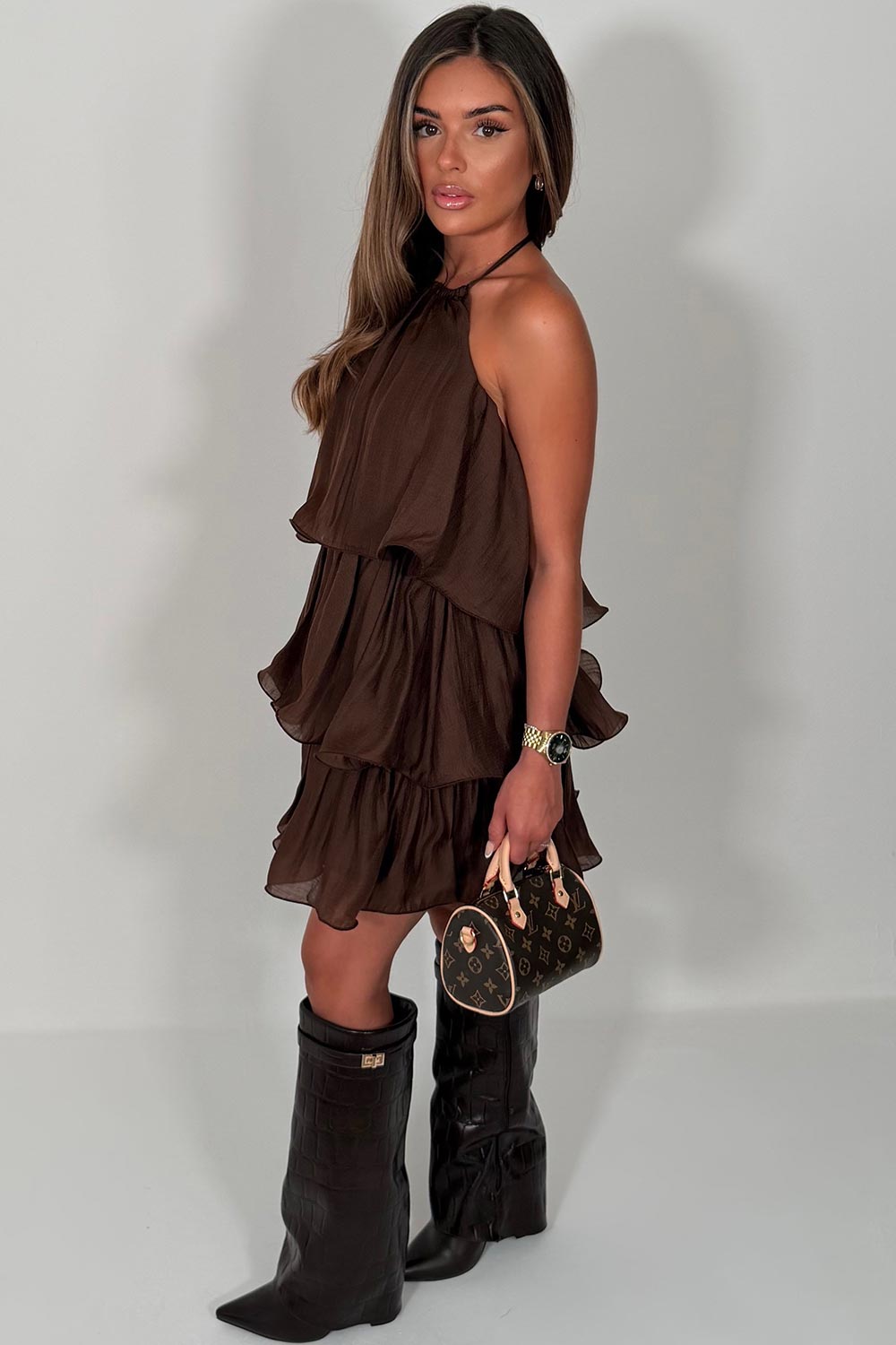 halterneck backless ruffle frilly mini dress late summer holiday outfit styledup uk