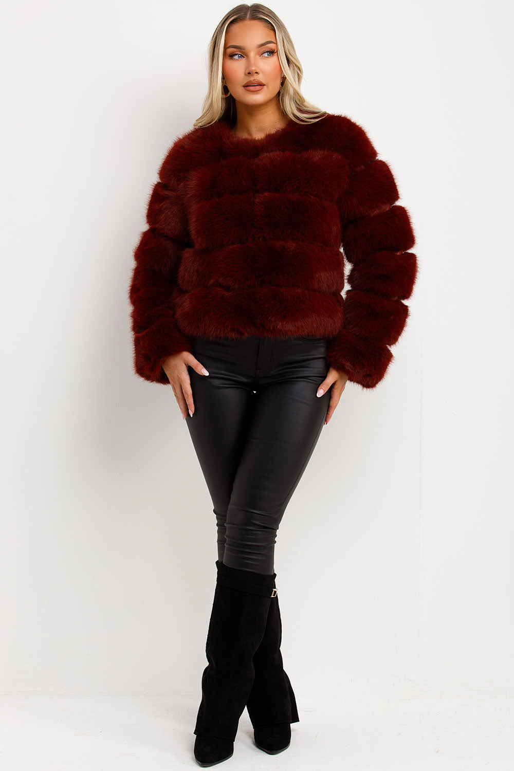 cropped faux fur bubble coat womens uk