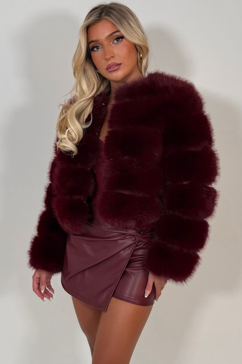 fur coat burgundy styledup uk
