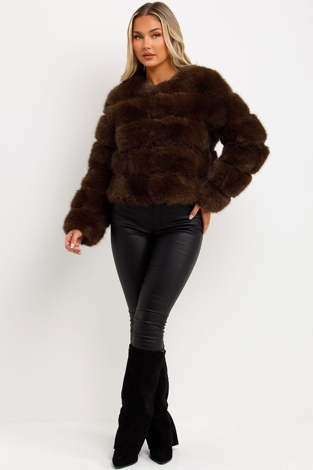 faux fur coat brown