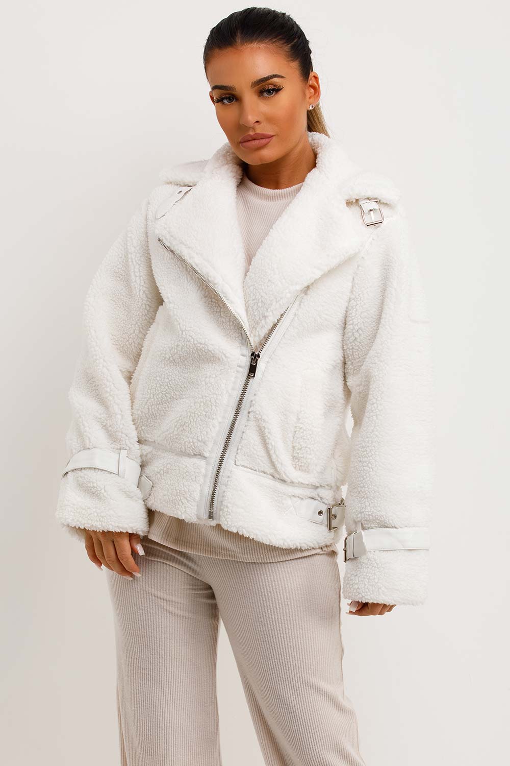 cream teddy borg jacket womens uk