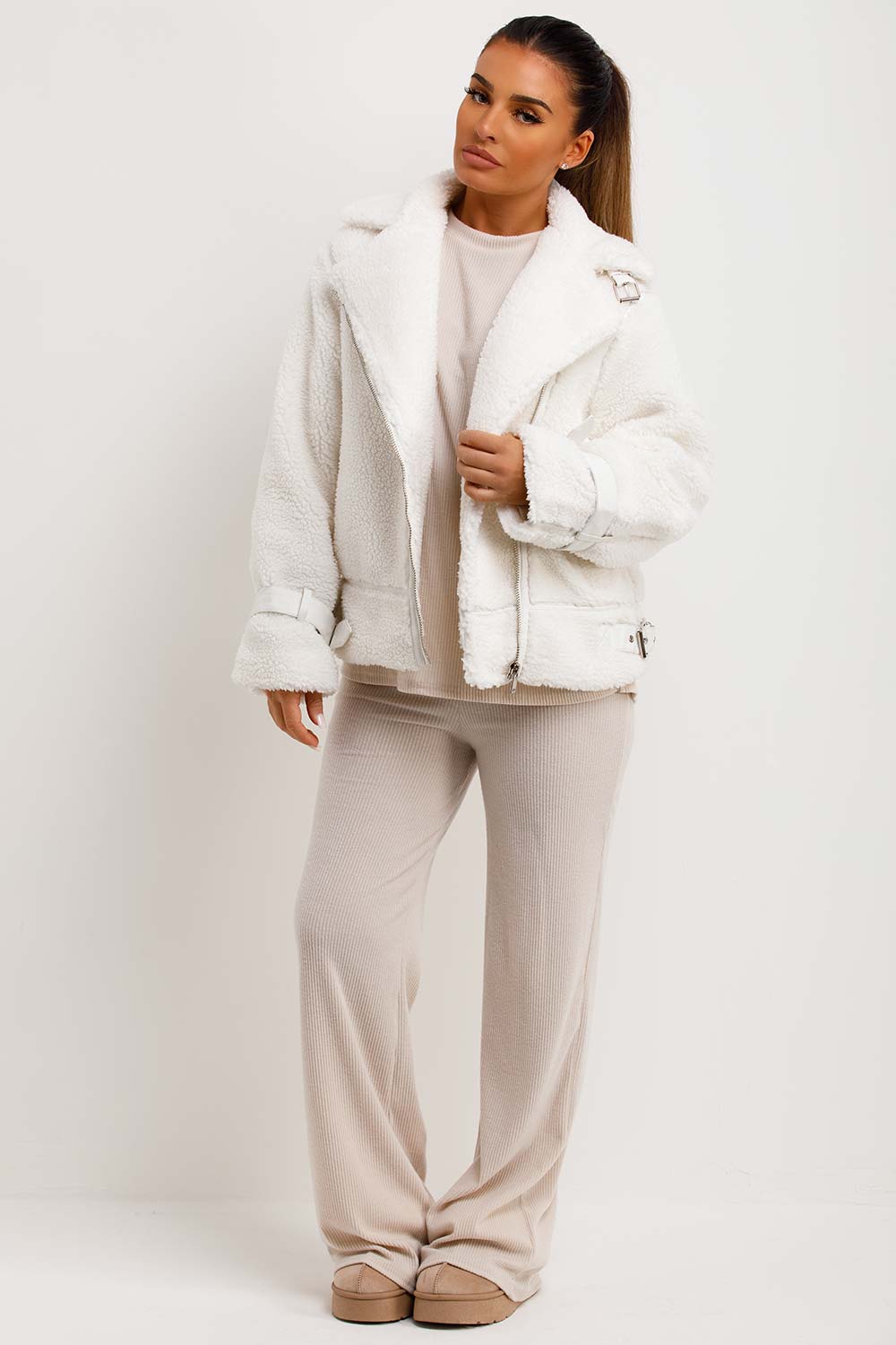cream teddy coat zara womens