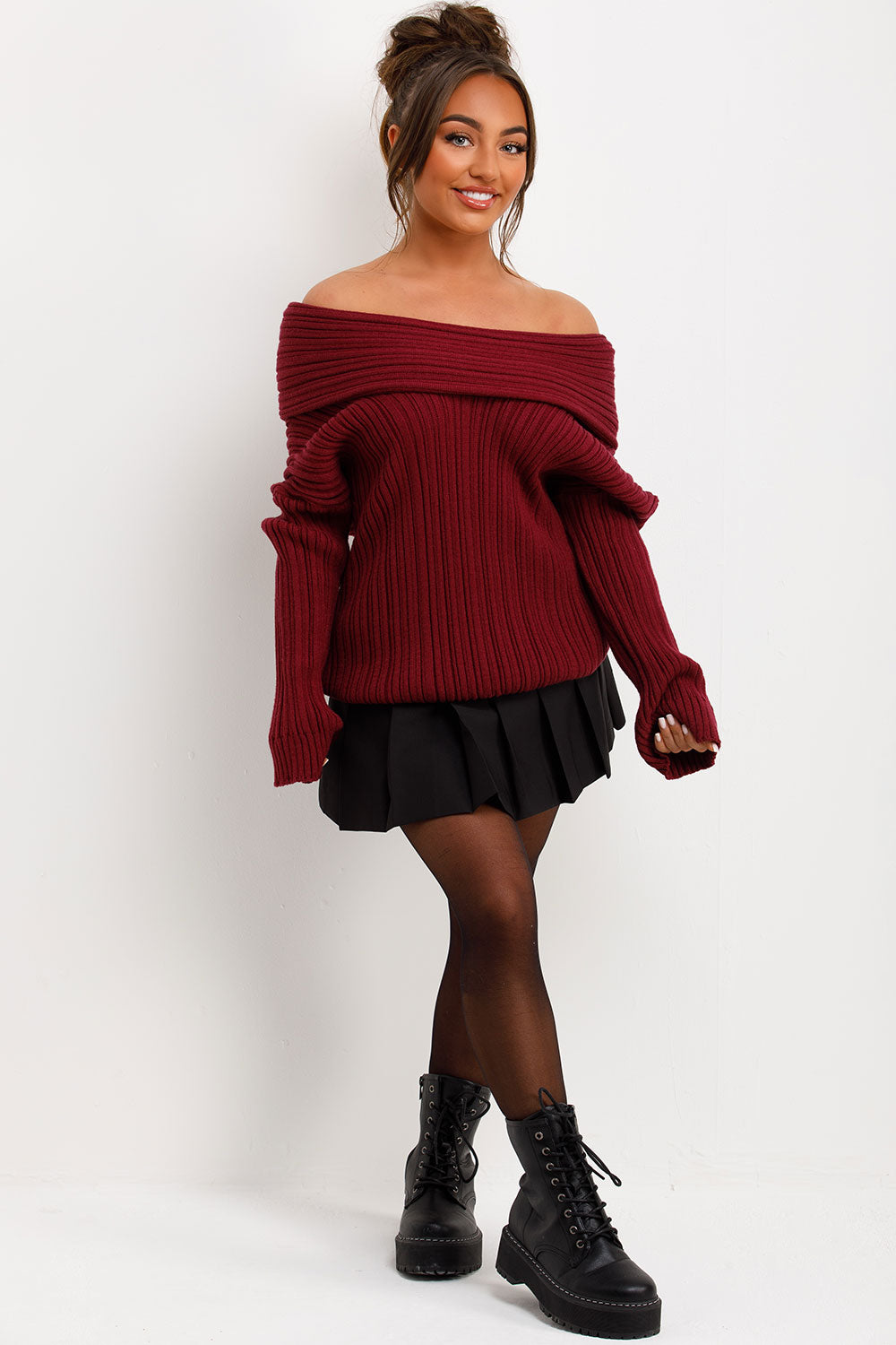long sleeve knitted jumper with fold over detail