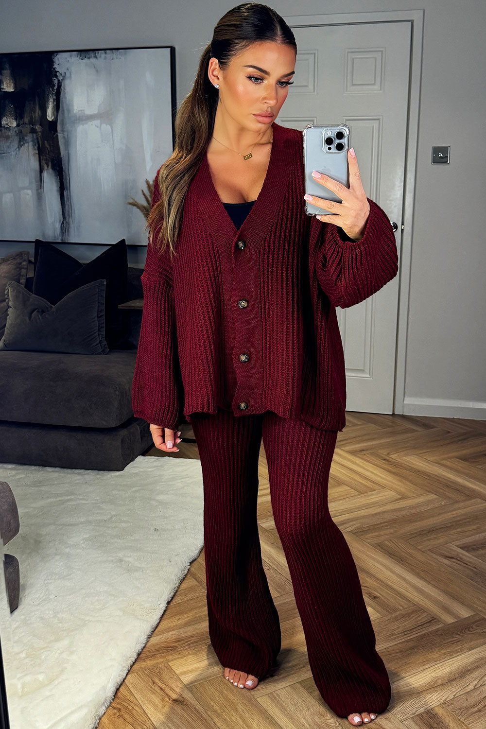 womens knitted cardigan and trousers loungewear set