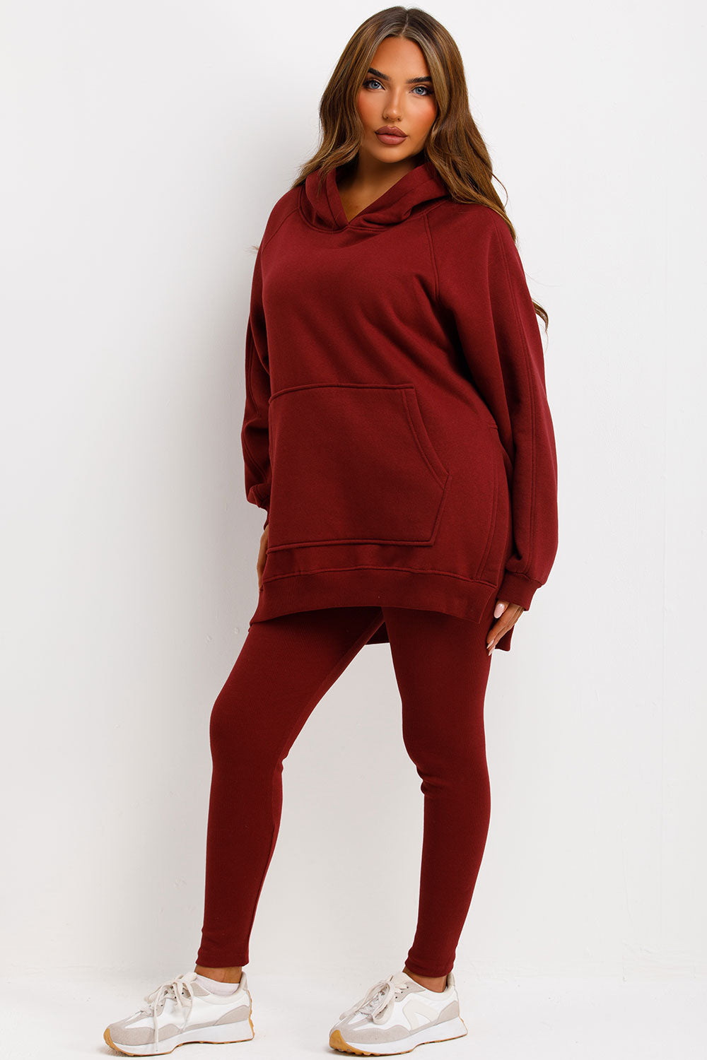 womens hoodie and rib high waist leggings co ord set