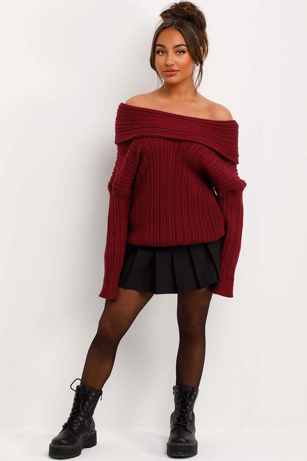 long sleeve knitted jumper with off shoulder neck line
