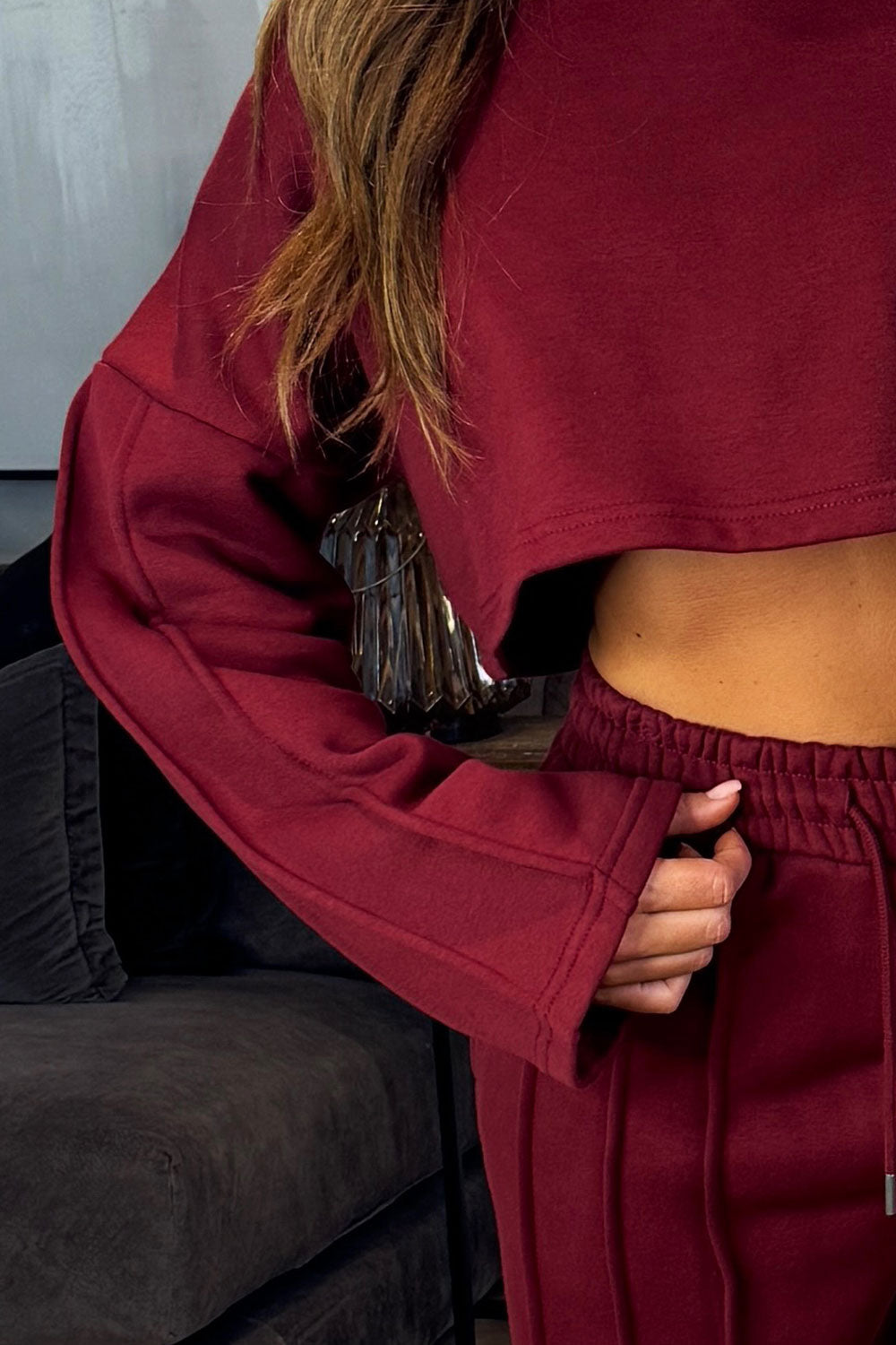 pintuck joggers and sweatshirt tracksuit lounge set burgundy