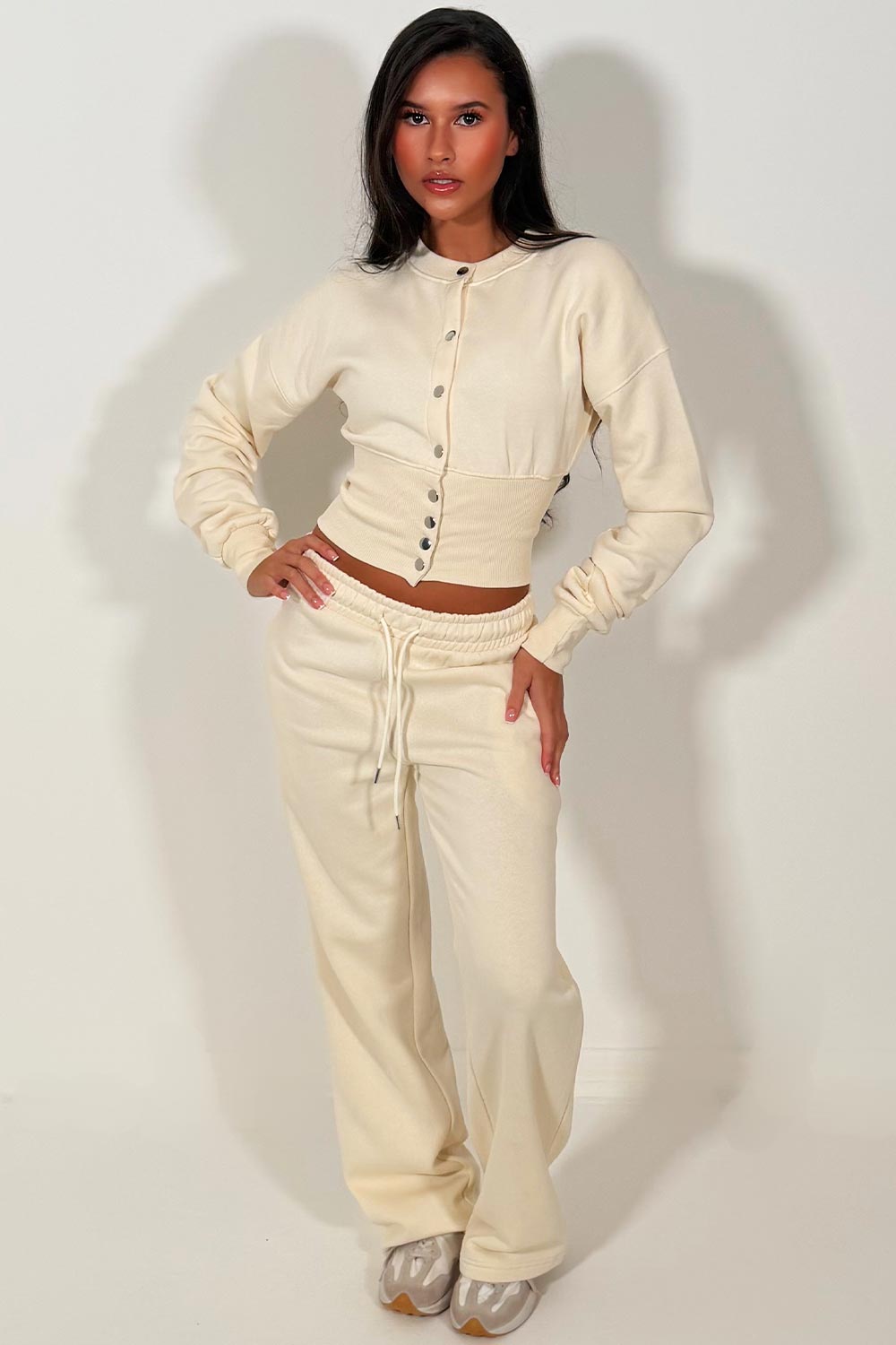 womens button up waist compression tracksuit cream tiktok styledup