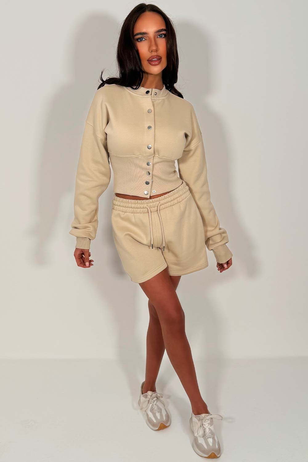 crop corset compress waist sweatshirt and shorts co ord set airport summer holiday outfit set whitefox uk