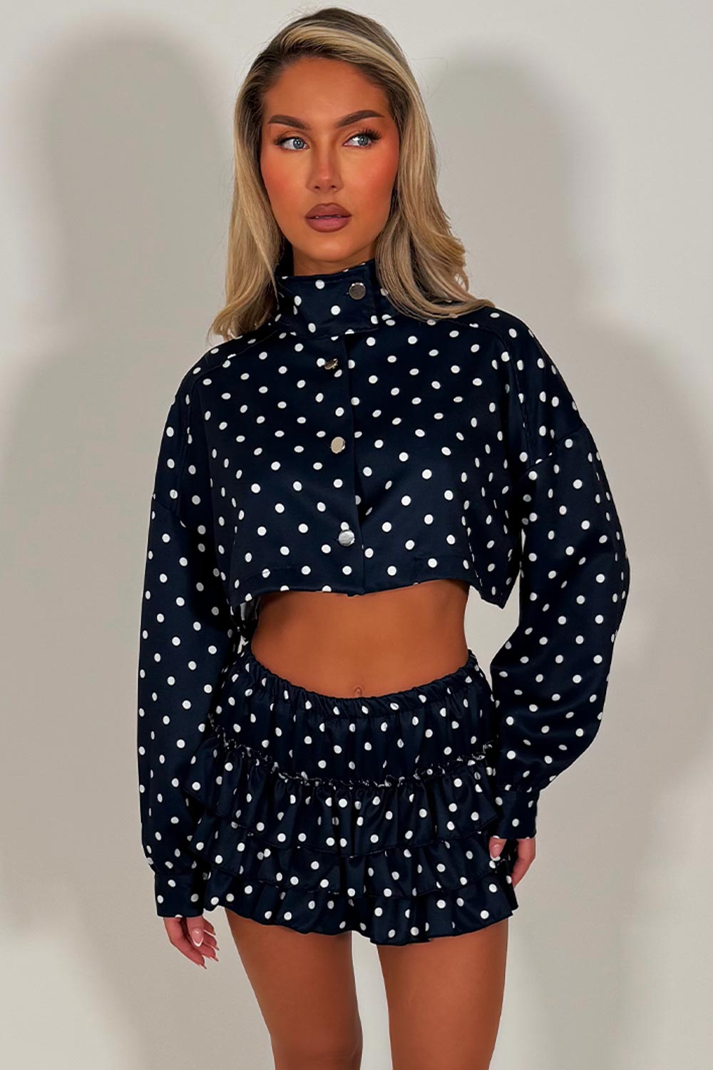 polka dot skort and crop jacket co ord set festival summer holiday outfit styledup