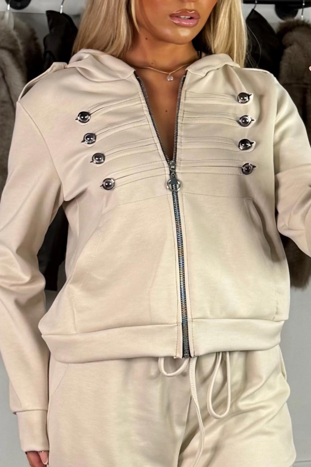 womens mock frog closure zip up hoodie and joggers tracksuit co ord set styledup uk