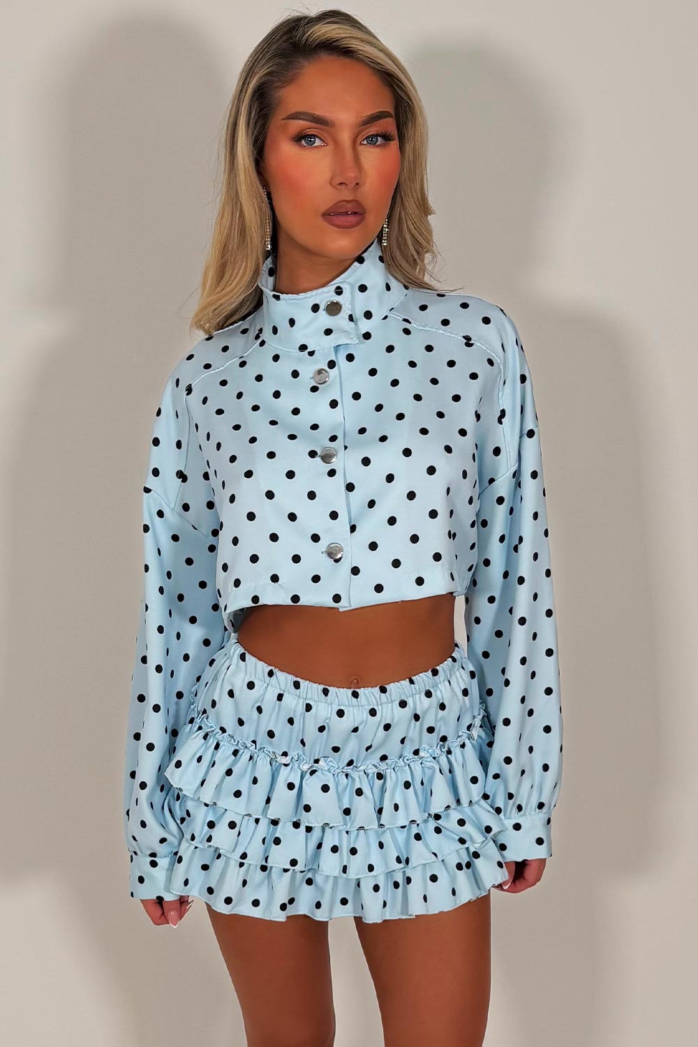 polka dot skort and ruffle frilly skort two piece outfit set going out summer holiday outfit styledup fashion
