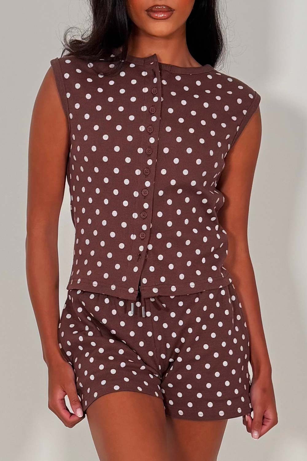 polka dot shorts tracksuit summer holiday lounge set styledup whitefox uk