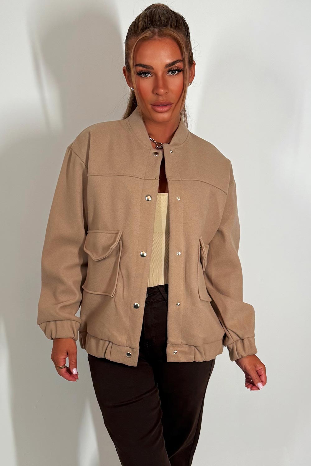 womens zara soft bomber jacket with pockets styledup