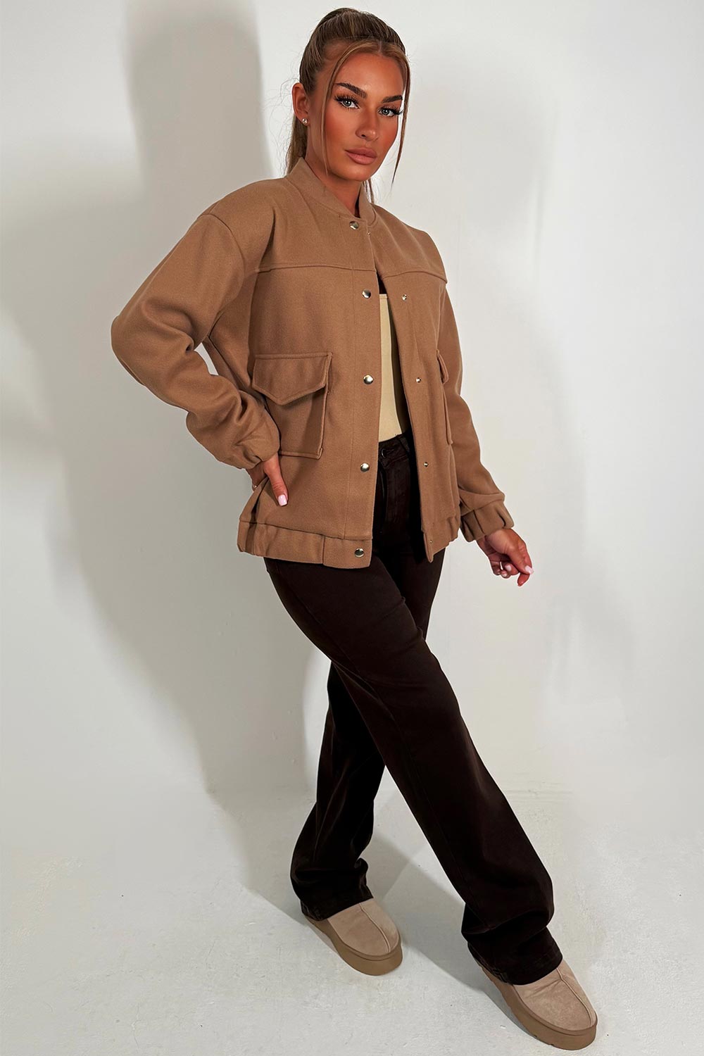 womens bomber jacket with long sleeves and pockets zara uk