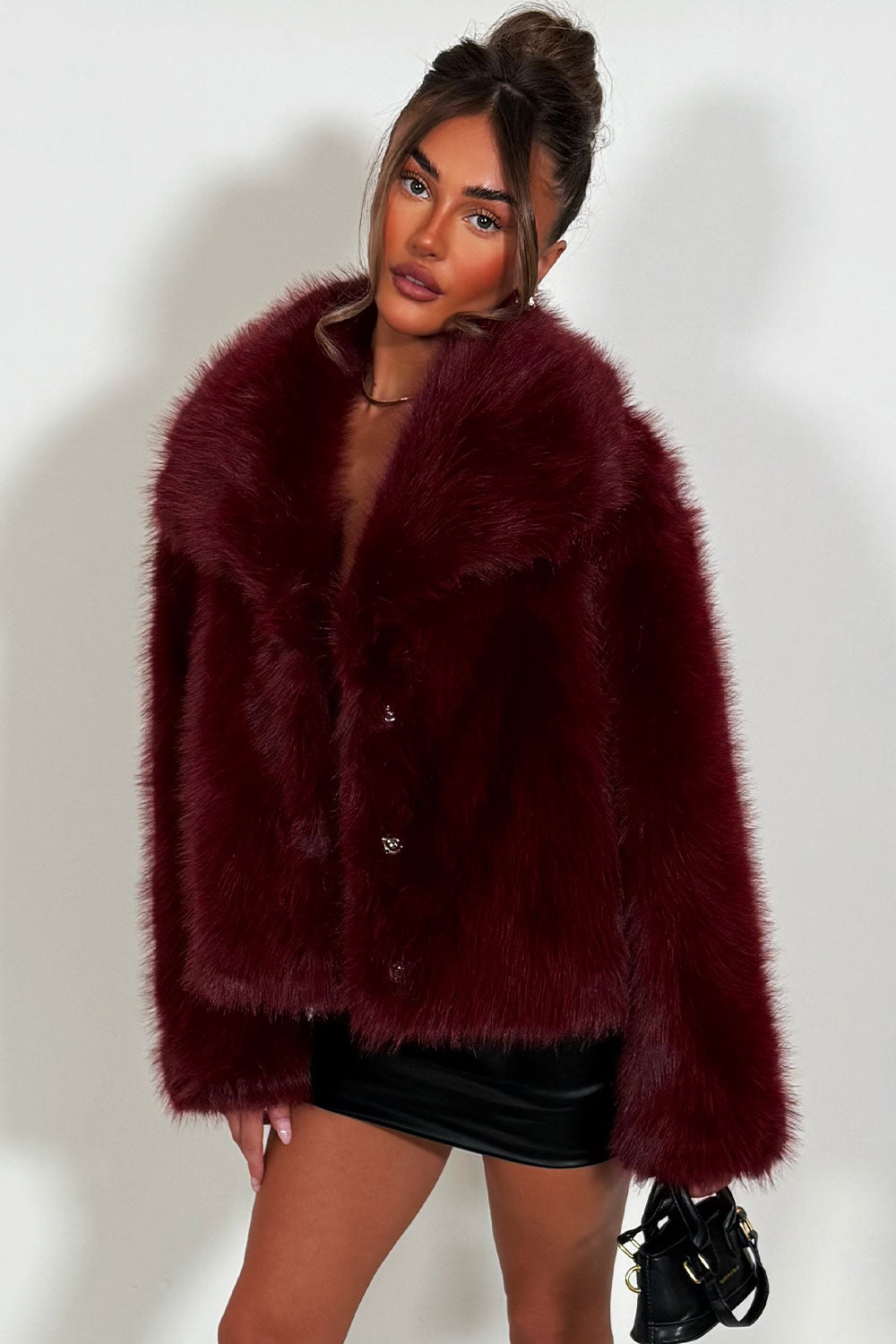 womens faux fur jacket burgundy zara uk