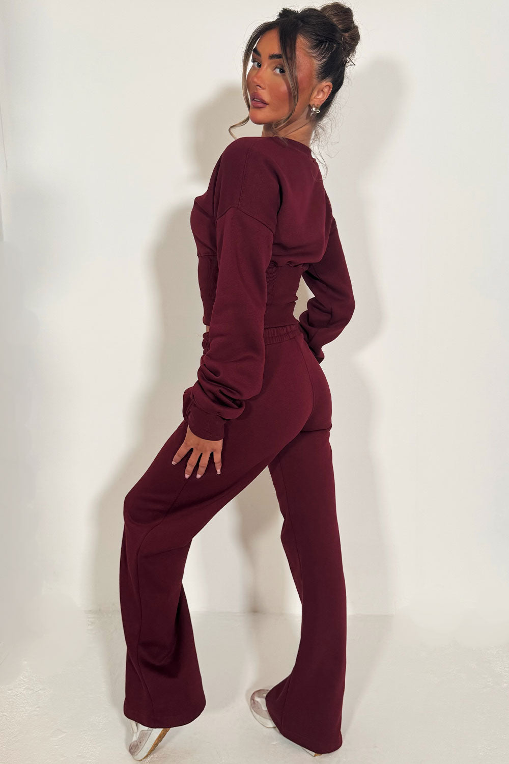 womens button up waist compress crop sweatshirt and joggers loungewear co ord set styledup casual comfy airport outfit set