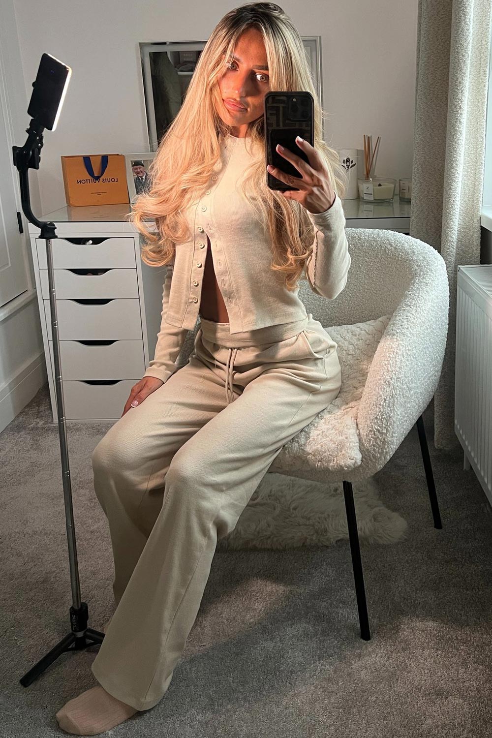 button ribbed tracksuit lounge wear set oatmeal styledup