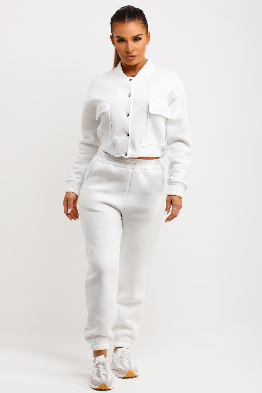 womens tracksuit bomber jacket and joggers co ord lounge set