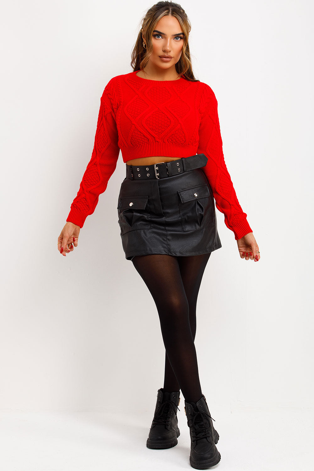 red crop knitted jumper styledup