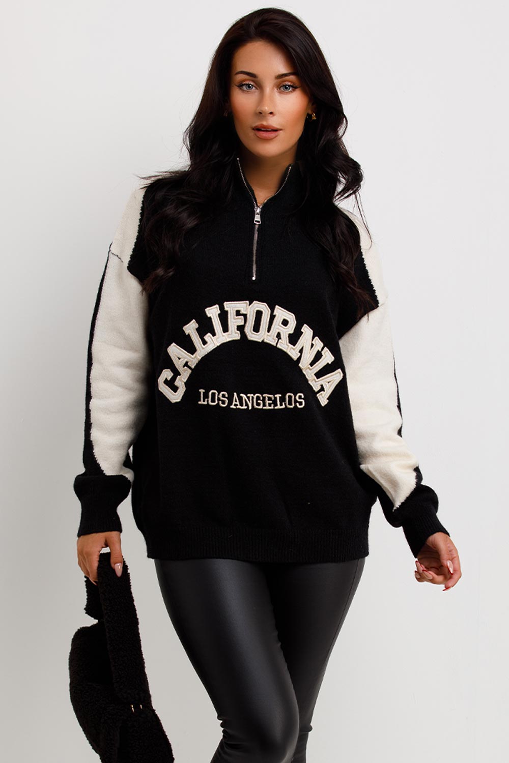 womens half zip knitted jumper beige